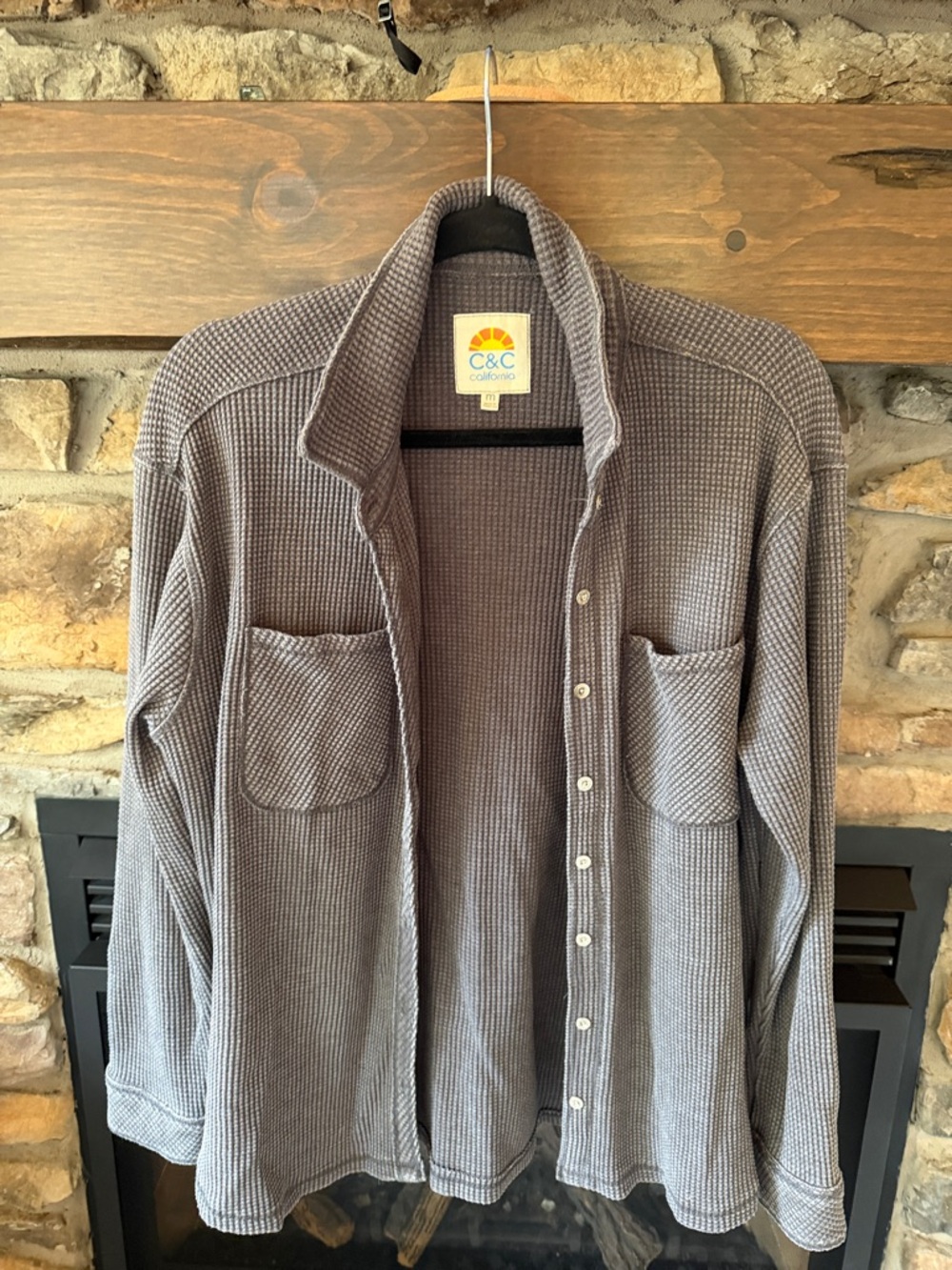 C&C California Gray Waffle Knit Button-Up Shirt